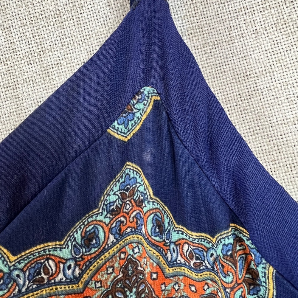 Doe & Rae Maxi Dress Women Medium Blue Medallion Paisley Boho V-Neck Lined 3633D - Picture 7 of 10